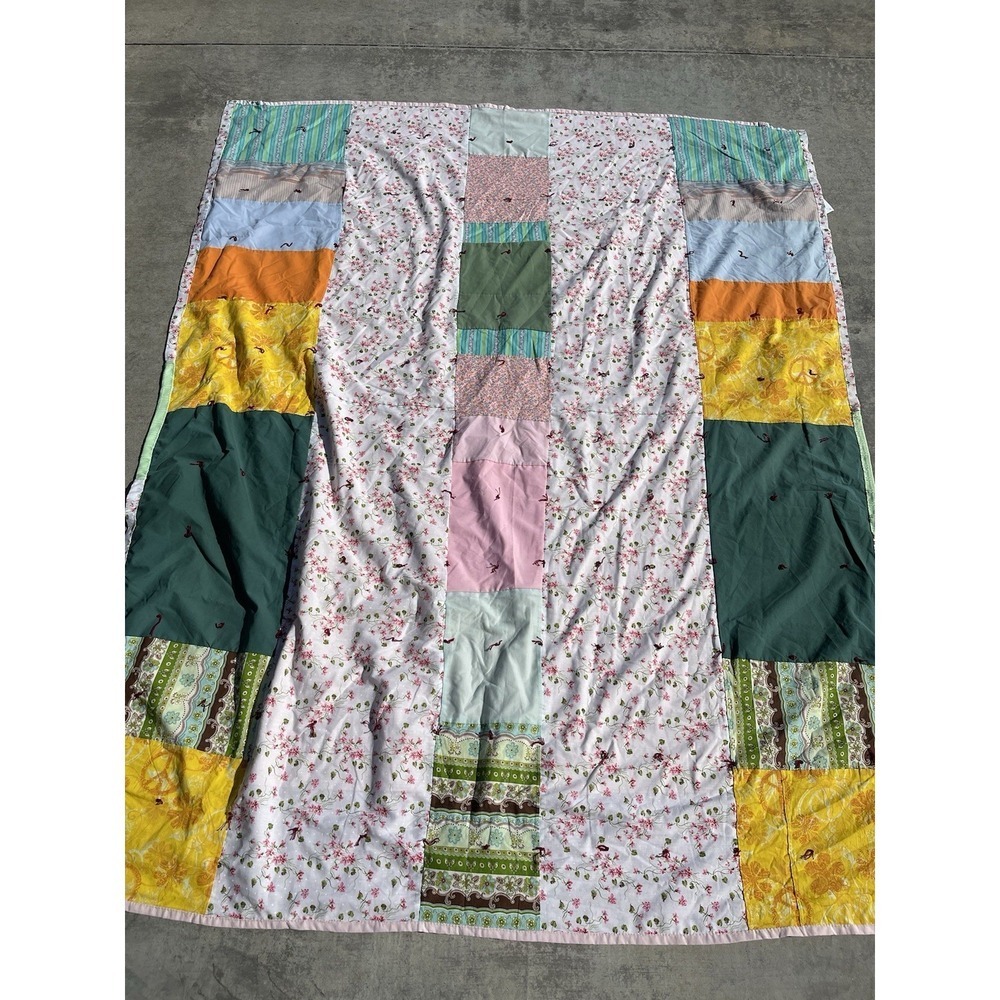 Vintage Handmade Patchwork Farmhouse Cottage Granny  Lap Quilt 69x86